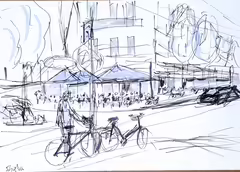 Original painting by Natan Shalva – They sit in coffee shops