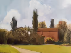 Original painting by Natan Shalva – The cypresses near the old house