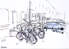 Original painting by Natan Shalva – Bicycles on Simon-Dach-Straße