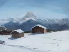 Original painting by Natan Shalva – The cabin on the mountain