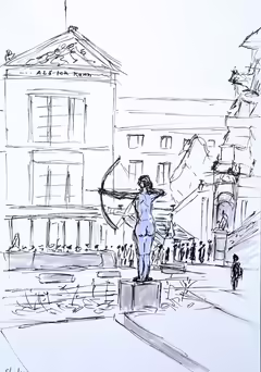 Original painting by Natan Shalva – The queue to the Alte Nationalgalerie