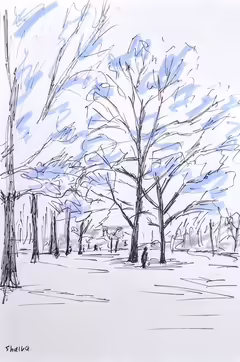 Original painting by Natan Shalva – The most beautiful woman in Europe goes for a walk in the Tiergarten park