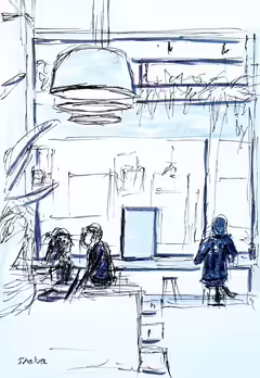 Original painting by Natan Shalva – True love and kisses in my cafe place