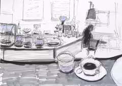 Original painting by Natan Shalva – Gorilla at the cafe