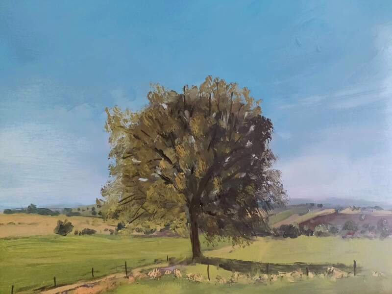 Oil painting &ldquo;The large tree that survived among the farmers' fields&rdquo; by Natan Shalva