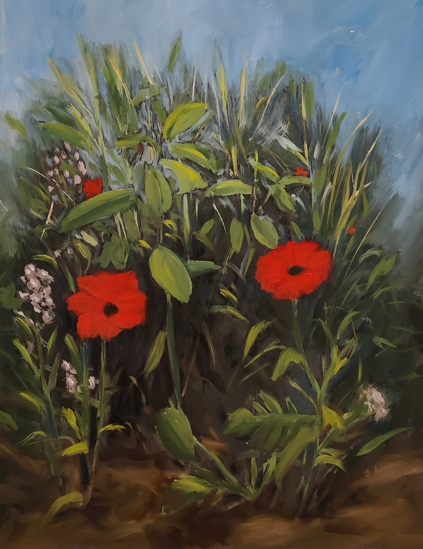 Oil painting &ldquo;The little poppies near the exit of the main road&rdquo; by Natan Shalva