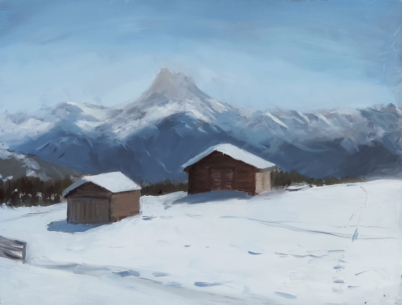 Oil painting &ldquo;The cabin on the mountain&rdquo; by Natan Shalva