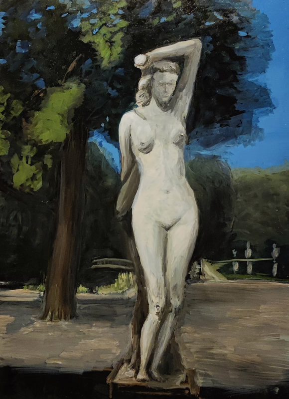 Oil painting &ldquo;Statue of Eve at the Berlin Zoo&rdquo; by Natan Shalva