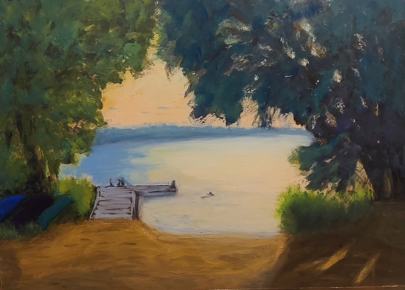 Oil painting &ldquo;Children swimming in the lake&rdquo; by Natan Shalva