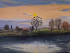 Original painting by Natan Shalva – Orange sunset among the clouds on a very cold winter day