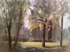 Original painting by Natan Shalva – The light among the trees