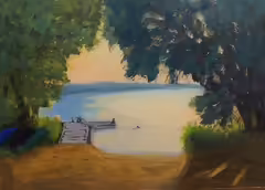 Original painting by Natan Shalva – Children swimming in the lake